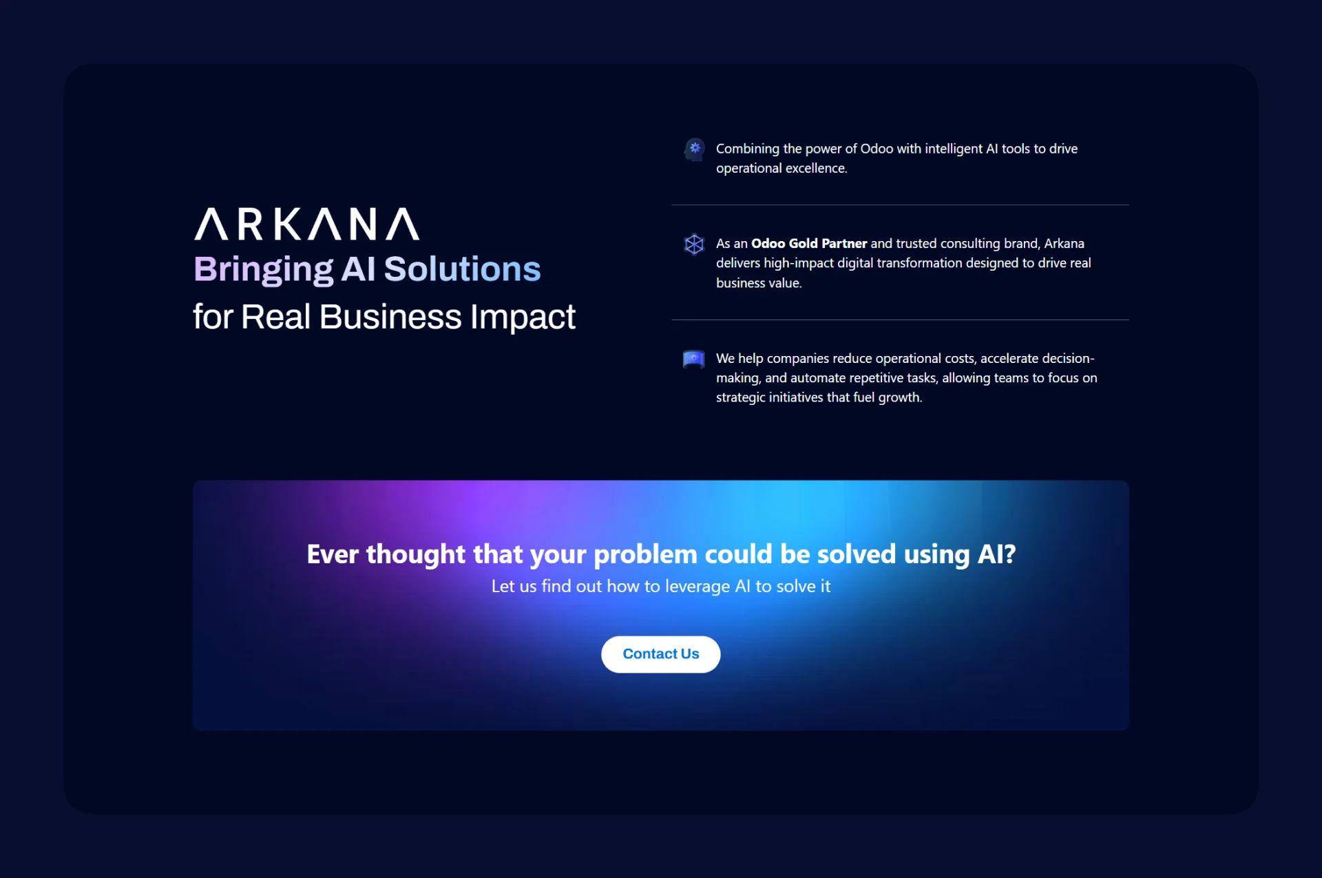 Mock Up Landing Page Arkana Odoo Meets AI