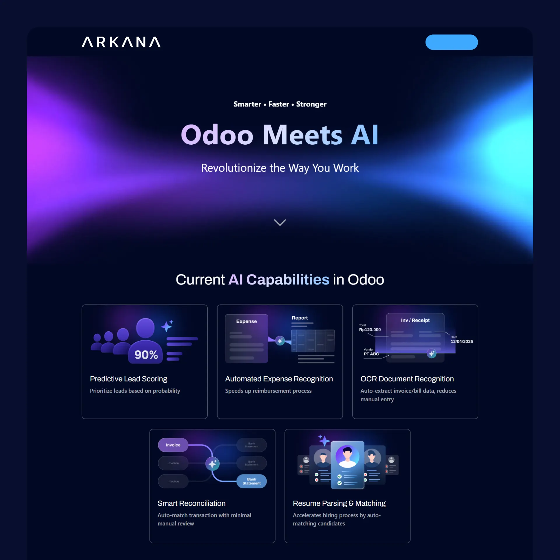 Mock Up Landing Page Arkana Odoo Meets AI